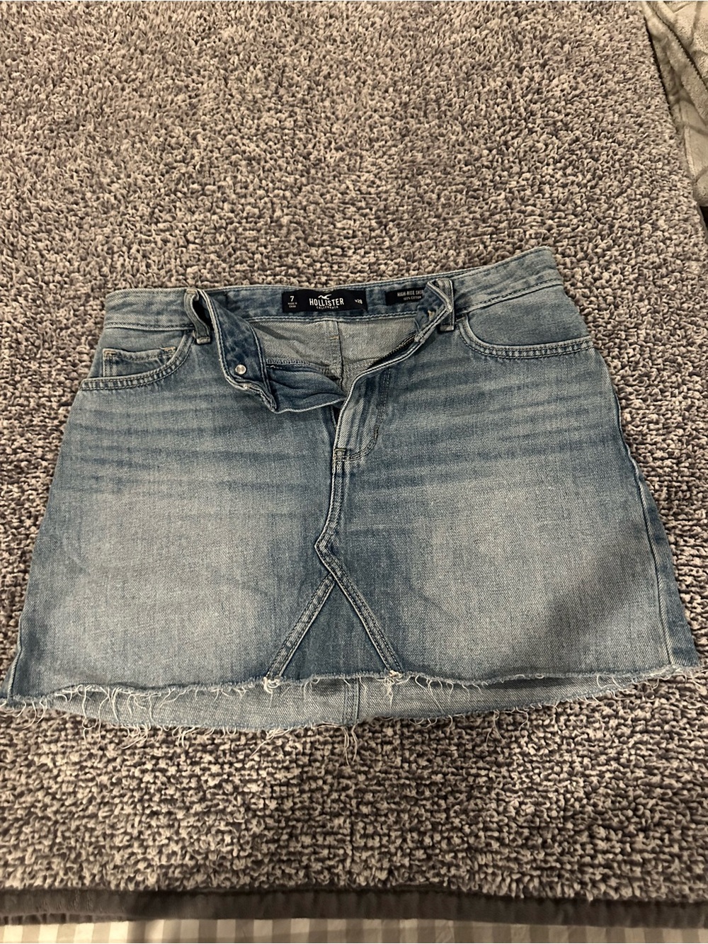 Hollister Light Blue Denim Skirt with Frayed Hem